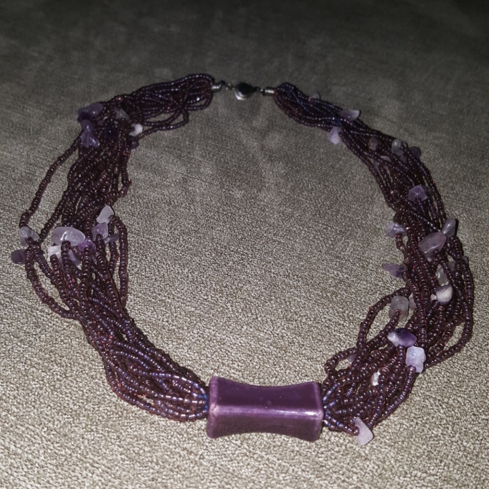 Purple necklace with beaded accents